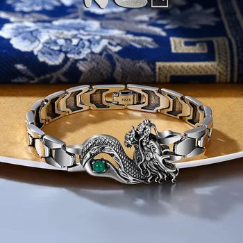 Креативные часы с зеленым драгоценным камнем-тотемом дракона, мужской браслет, мужская индивидуальность, модный простой европейский и американский браслет