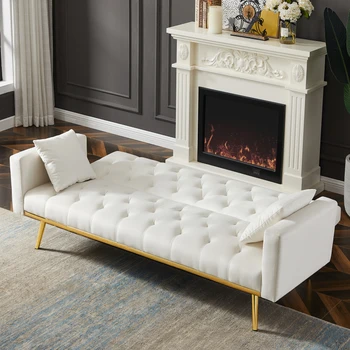 Кремово-белый раскладной диван-футон, раскладной диван-кушетка для компактного жилого пространства. для внутренней мебели для гостиной