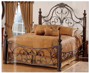 Кровать из кованого железа Европейская винтажная кровать из кованого железа 1,5 м 1,8 м Кровать для виллы Односпальная кровать Двуспальная кровать Легкая роскошь