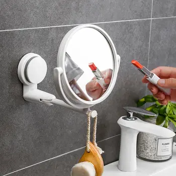 Круглое настенное крепление с высокой четкостью изображения, вращающееся на 360 °, Складные зеркала для ванны с вакуумным отсосом, Принадлежности для макияжа, Зеркала для бритья, туалетный столик
