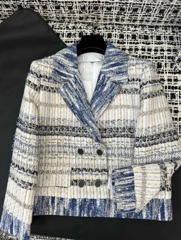 Куртки Женские, осень-зима, Хлопчатобумажные смеси, отложной вязаный костюм на пуговицах с широкой талией, пальто в винтажном стиле, прямая женская одежда