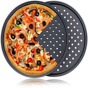 Кухонные принадлежности Противни для пиццы из углеродистой стали с антипригарным покрытием, форма для выпечки с отверстиями, круглая глубокая тарелка, форма для выпечки, форма для выпечки в духовке Дома