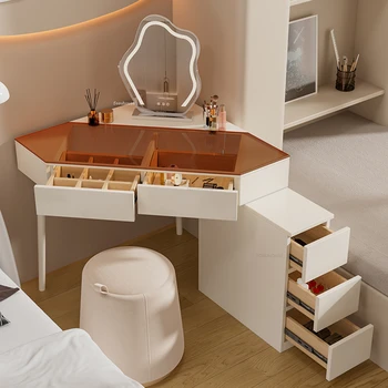 Легкие Роскошные угловые комоды Мебель для дома, спальни, туалетный столик с зеркалом, Креативный стеклянный туалетный столик с выдвижным ящиком для хранения