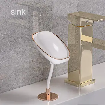 Легкий роскошный держатель для мыла для ванной комнаты в форме листа Самоотливающаяся мыльница с металлическим кронштейном Аксессуары для ванной комнаты