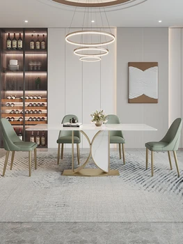 Легкий роскошный обеденный стол из каменной доски, современный дизайнер минималистичной гостиной, сочетание прямоугольного обеденного стола и стула