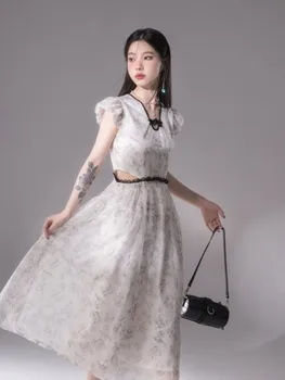 Летнее винтажное платье в китайском стиле, женское открытое платье Миди в стиле ретро, женское повседневное Корейское модное вечернее платье Феи 2023
