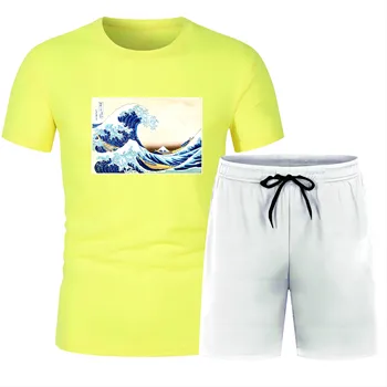 Летние виды спорта на открытом воздухе, футболка для взрослых мужчин с круглым вырезом, пляжные брюки, модный многоцветный спрей-принт, дышащий, быстросохнущий
