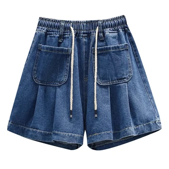 Летние женские джинсовые шорты со шнурком, женские короткие джинсы со свободной эластичной резинкой на талии, женские короткие брюки большого размера