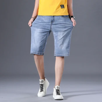 Летние новые мужские синие облегающие короткие джинсы, модные повседневные Удобные джинсовые шорты из тонкого эластичного хлопка, мужские короткие брюки