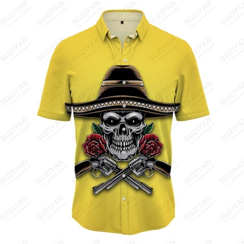 Летняя новая мужская рубашка с 3D принтом черепа, мужская рубашка в готическом стиле, мужская рубашка, модный тренд, уличная свободная мужская рубашка