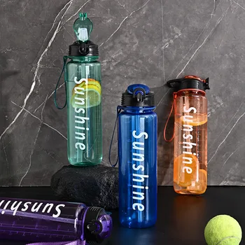 Летняя Спортивная бутылка для воды большой емкости, Портативный Пластиковый Стаканчик для фитнеса, простая креативная соломенная бутылка для воды