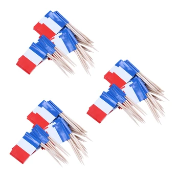 Лот из 150 шт. Мини-деревянных зубочисток с флажком для украшения праздничной фруктовой выпечки - Франция (синий, белый, красный)