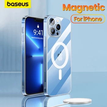 Магнитный чехол для телефона Baseus для iPhone 14 13 12 11 Pro Max Чехол Для Беспроводной Зарядки iPhone 13 12 Pro Max Магнитный Прозрачный Чехол