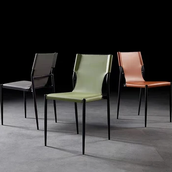 Металлические обеденные стулья Nordic С подушкой, Роскошный кожаный пол, Уникальные стулья, Минималистская дизайнерская мебель для дома Cadeiras De Jantar