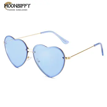 Металлические солнцезащитные очки в форме сердца, женские Милые забавные Модные очки без оправы, Прозрачные океанские линзы, солнцезащитные очки для вечеринок Oculos UV400