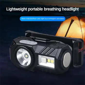 Мини-светодиодный налобный фонарь с датчиком движения, фонарь для кемпинга, рыбалки, зажим для зарядки Type-C, сильный свет, сигнальная лампа, колпачок, зажимы