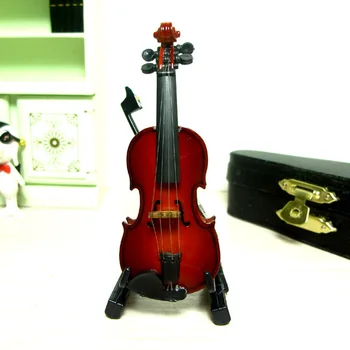 Миниатюрный музыкальный инструмент для кукольного домика Деревянная виолончель со скрипичным декором с подставкой для лука 1:12