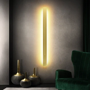 Минималистичный светодиодный настенный светильник, длинный настенный светильник золотисто-черного цвета Для внутреннего освещения, внутренний настенный светильник Для украшения стен дома, спальни.