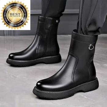модные высокие ботинки с дымоходом, мужская брендовая дизайнерская обувь, черные стильные оригинальные кожаные ботинки 