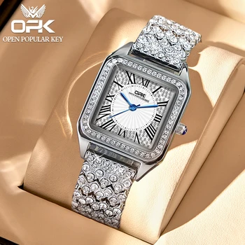 Модные женские кварцевые часы OPK, роскошные оригинальные водонепроницаемые часы с бриллиантами, элегантные женские часы с текстурой