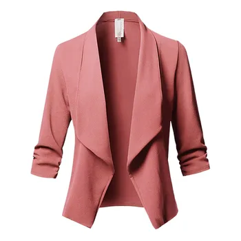 Модные зимние женские однотонные деловые куртки 2023 года, кардиган с открытой передней частью, повседневная куртка с длинным рукавом, ансамбли пальто, Панталоны