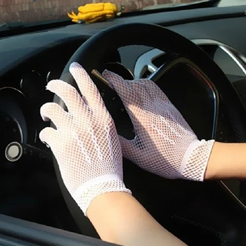 Модные перчатки в сеточку, женские Летние перчатки для вождения, защищенные от ультрафиолета, сетчатые Перчатки в сеточку, Черно-белые нейлоновые однотонные перчатки высокого качества