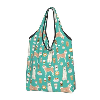 Модные сумки для покупок кофе с собакой Akita, бакалеи для собак, женская модная сумка для покупок с домашними животными, сумка через плечо, сумка большой емкости