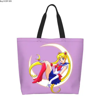 Модные сумки-тоут для покупок в стиле аниме Moon Girl из японской седзе-манги Sailor Grocery, холщовая сумка для покупок через плечо