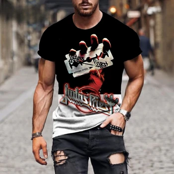 Модные футболки в стиле хип-хоп рок Judas Priest Band с 3D принтом для мужчин, повседневные топы с круглым вырезом и коротким рукавом, уличные трендовые футболки оверсайз
