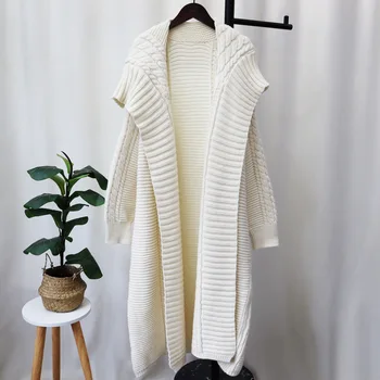 Модный Корейский вариант, женский свитер, пальто, Осень-зима, Длинный Толстый Винтажный Свободный Универсальный вязаный кардиган, куртка