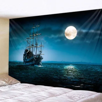 Морской Гобелен, Пиратский корабль, Настенный Психоделический Декор из ткани, Эстетичный Декор для гостиной, спальни, дома.