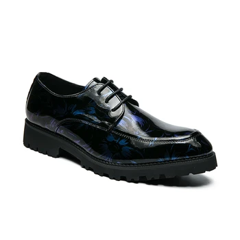 Мужская деловая обувь, классика, офисные формальные синие туфли с острым носком, на шнуровке, для вечеринок, карьеры, свадьбы, кожаные туфли