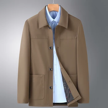 Мужская куртка, мужская осенняя пуговица, сплошной цвет, модный повседневный тренд, пальто для папы среднего возраста с лацканами, мужская деловая повседневная куртка