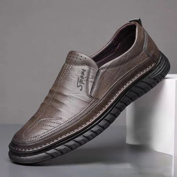 Мужская обувь среднего возраста, деловая повседневная обувь из натуральной кожи, мужская обувь с дышащей мягкой подошвой, мужские лоферы Sapato Social Masculino Zapatos