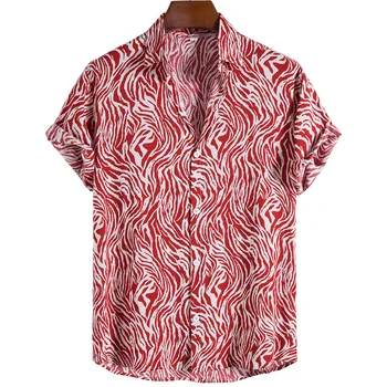 Мужская рубашка Aloha, повседневная рубашка с 3D-принтом, рубашка с коротким рукавом, модный тигровый принт, одежда больших размеров, улица Харадзюку