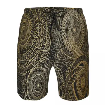 Мужские пляжные короткие шорты для плавания Mandala Movement В золотых линиях, спортивные шорты для серфинга, купальники для серфинга