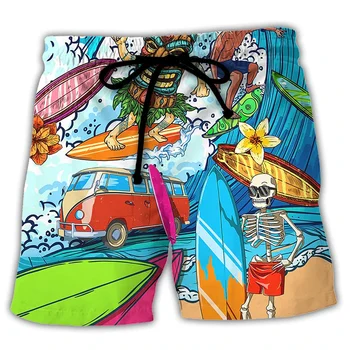 Мужские пляжные шорты-бермуды, летние шорты, пляжные шорты на шнурке с сетчатой подкладкой, Эластичный пояс, Графическая полоска, Гавайский свет.