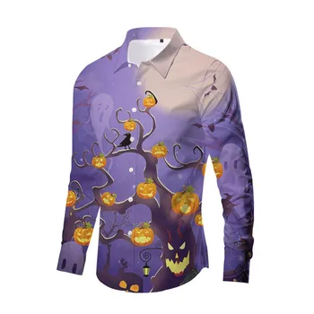 Мужские рубашки с длинным рукавом, мужская рубашка с длинным рукавом, весна-осень, повседневные мужские рубашки с 3D принтом на Хэллоуин до 25 лет