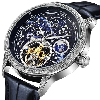 Мужские часы Starry Sky Luminous Vintage Tourbillon, лучший бренд класса Люкс, Поясные часы, мужские Автоматические Механические часы-скелет Reloj 2023