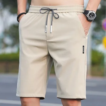 Мужские шорты Летние шорты с эластичной резинкой на талии Большие размеры Однотонные бермуды Низ мужской модной одежды Повседневные брюки