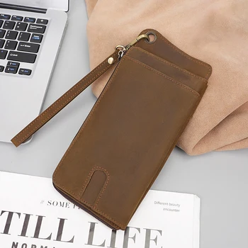 Мужской кожаный бумажник в стиле ретро, RFID-противоугонная щетка, сумка для захвата карт crazy Horse pidot, длинный кошелек, сумка для телефона, держатель для карт, длинный кошелек
