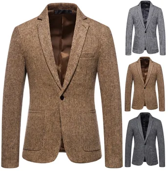 Мужской пиджак большого размера, весенне-осенний однобортный деловой повседневный пиджак в полоску, мужской облегающий пиджак L5