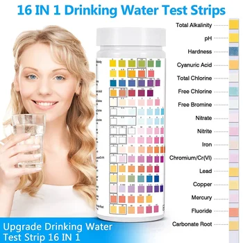 Набор для тестирования питьевой воды 16 в 1, наборы для тестирования питьевой воды, 100 шт тест-полосок для проверки качества воды, отсутствие хлора