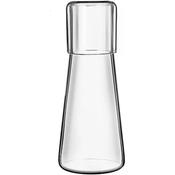 Набор из 3 прозрачных прикроватных графинов для воды со стеклянным стаканом для прикроватной тумбочки в спальне, Ночной графин для воды со стаканом, С набором чашек