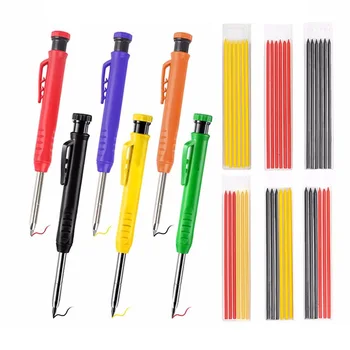 Набор карандашей для деревообработки с длинной головкой, трехцветный Сменный Штамповочный Позиционирующий Быстросохнущий маркер, Графитовая линейка для заправки инструмента