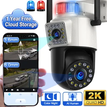 Наружная WiFi Камера наблюдения 2K с двойным объективом, 4-мегапиксельная IP-камера домашней безопасности, Цветная видеокамера видеонаблюдения с автоматическим отслеживанием ночного видения