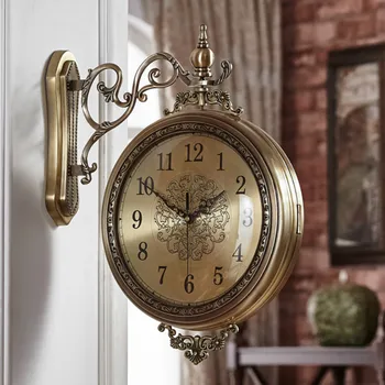 Настенные часы в скандинавском стиле, 3d Большие Настенные часы из массива дерева, Металлические Двухсторонние Часы, современный домашний декор, Бесшумный Подарок для американской гостиной Horloge