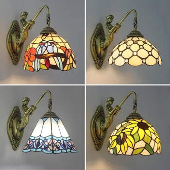 Настенный светильник Tiffany, бра для ванной комнаты, абажур из витражного стекла в стиле барокко, светодиодный настенный светильник, Подвесной светильник, украшение спальни, гостиной