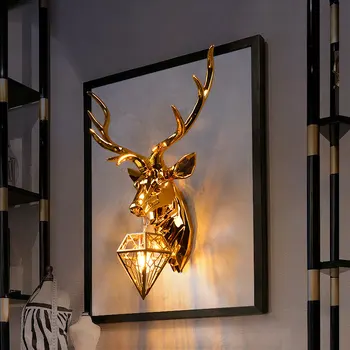 Настенный светильник в скандинавском стиле с головой оленя для гостиной, столовой, виллы, настенный светильник, рога из смолы, Роскошный современный домашний декор, Ретро-светильник