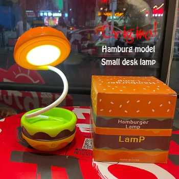 Настольная лампа Hamburger Kawaii с USB-зарядкой, подсветкой для защиты глаз, выдвижным светодиодом, сенсорным переключателем на 3 режима для украшения дома, спальни